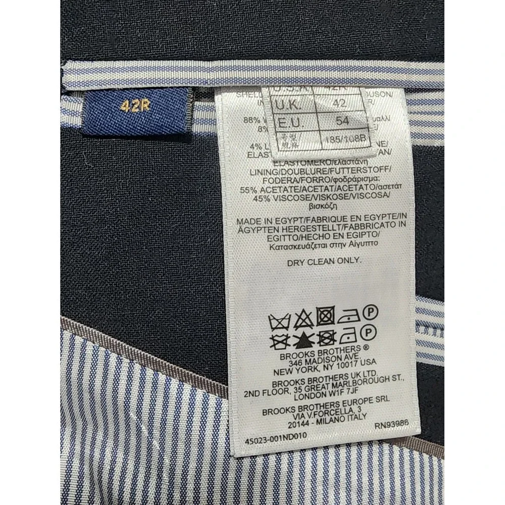 Brooks Brothers Men's Black Wool Stretch 2 Button Suit Size 42 Regular X 36 X 30